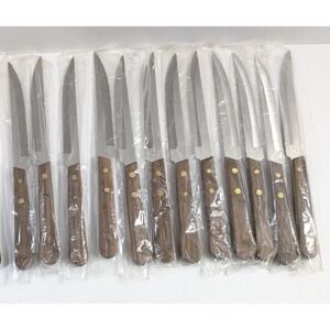 Lot of 12 Vintage Vollrath 4.75" Steak Knife 48140 Wood 2 Rivet Handle Japan